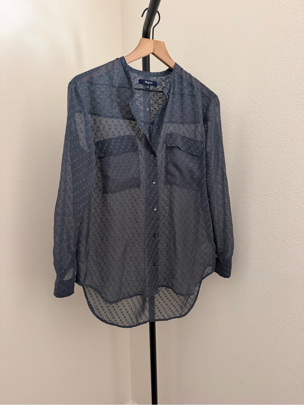 Madewell Sheer Navy Dot-Print Button-Down Blouse - Picture 2 of 4